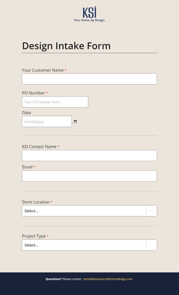 Design intake form for kitchen showrooms