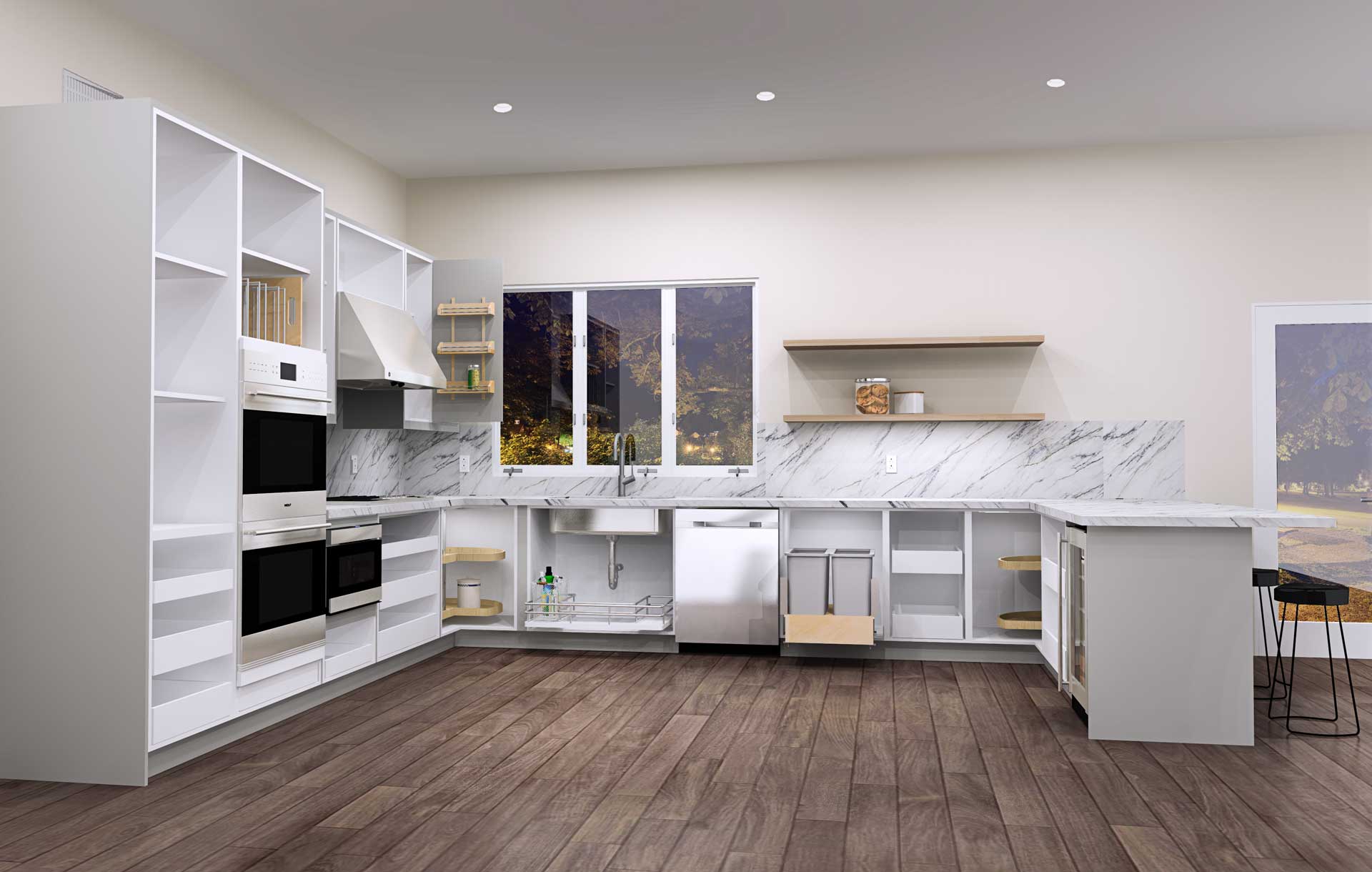 outsourced kitchen design showing internal organizers