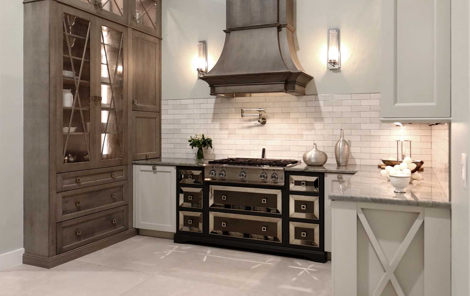 Metal Stove Range with Old Wood Style Cabinetry